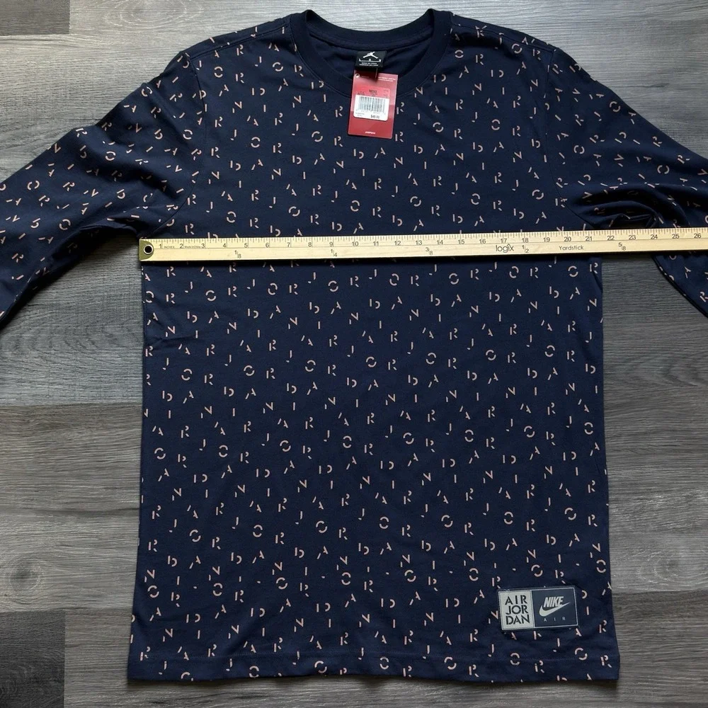 New Nike Air Jordan Jumpman AOP Long Sleeve T-shirt Mens L Navy All Over Print